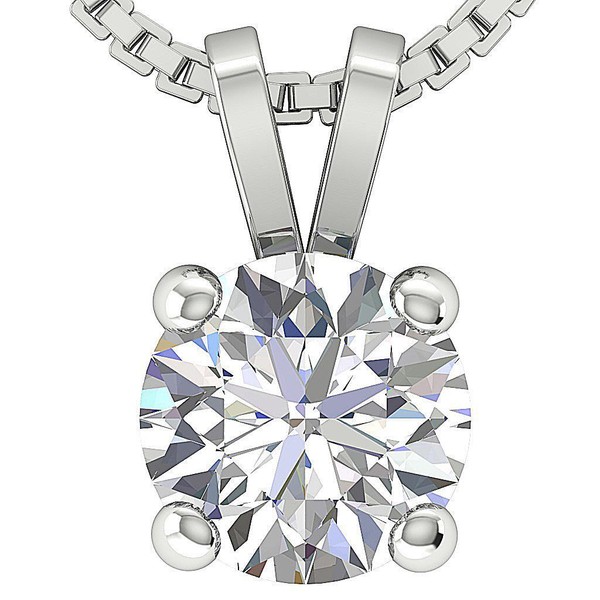 I1 G 0.95 Ct Genuine Diamond Solitaire Pendant Necklace 14K White Gold Prong Set