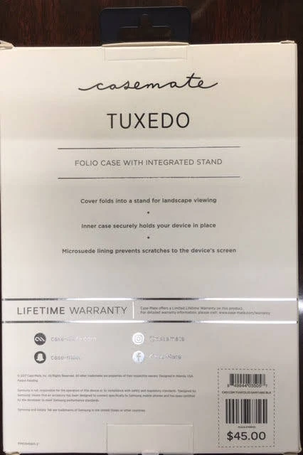 CASE-MATE TUXEDO Samsung Galaxy Tab E Folio Case Integrated Stand-BLACK "New" - Image 2 of 4