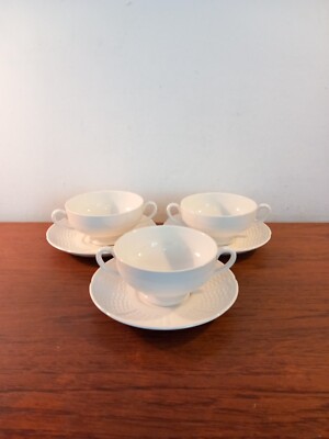 VINTAGE WEDGWOOD WEIDENGEWEBE SUPPENSCHÜSSELN MIT TELLERN X3