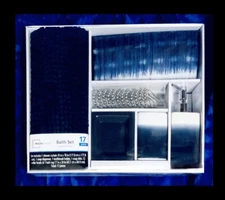 17-PC Bathroom Set:Shower Curtain,Rug,Soap Dispenser,s’dish,T-brush Holder,Hooks