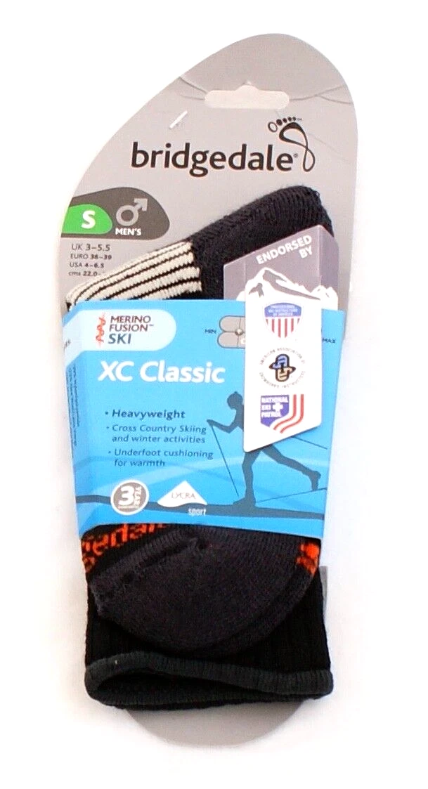 Bridgedale Black XC Classic Merino Fusion Ski Socks Men's 4-6.5 New in Package