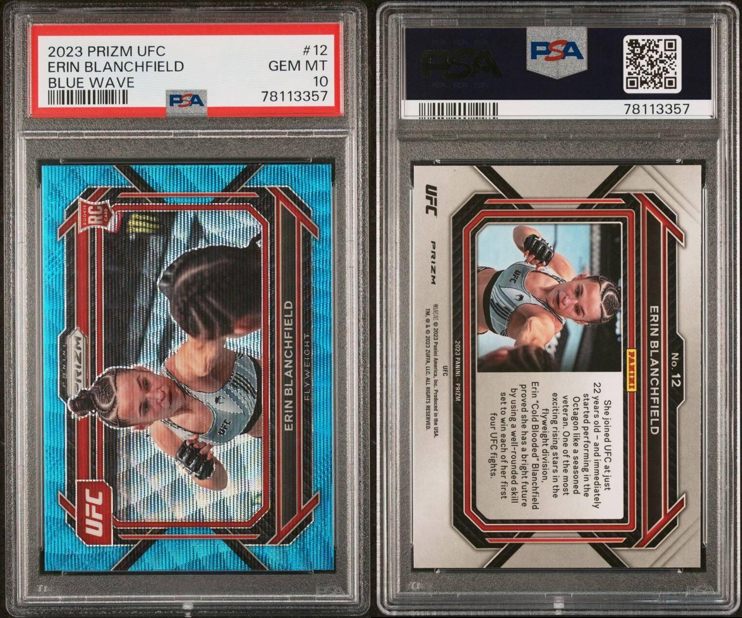 2023 Panini  Blue Wave Prizm UFC #12 Erin Blanchfield RC Rookie PSA 10 GEM MINT