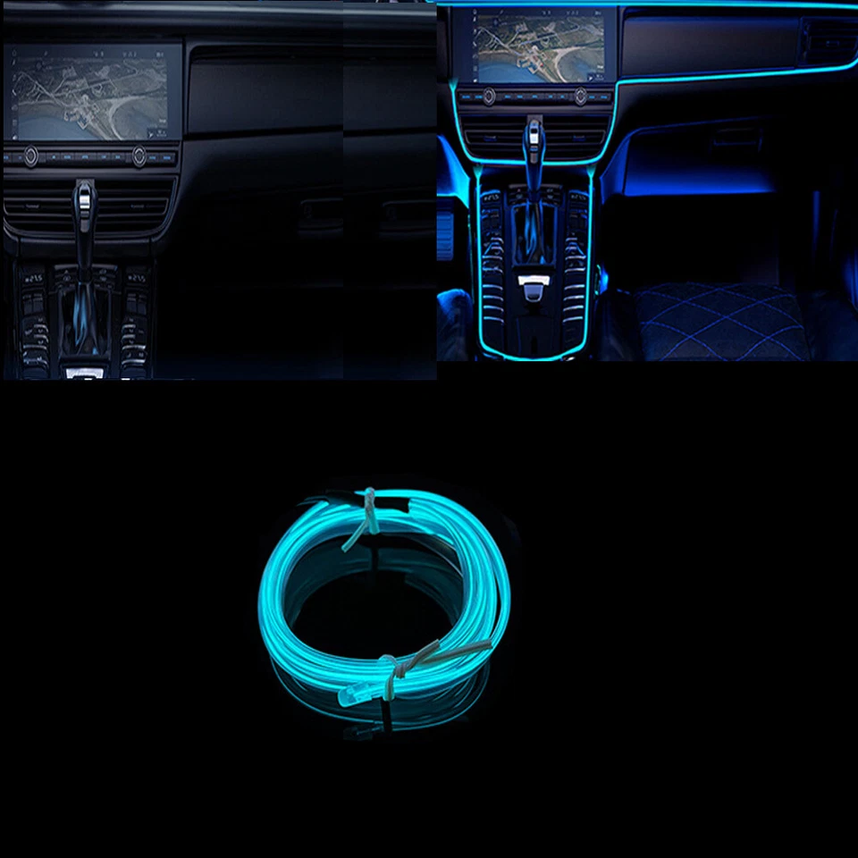 Tira de luces LED azul hielo decoración ambiente interior coche 2M Foto 2 de 4