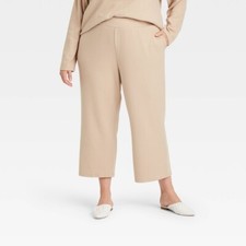 Women's Plus Size Ribbed Cropped Straight Leg Pants Ava  Viv Beige 3X 24W/26W 