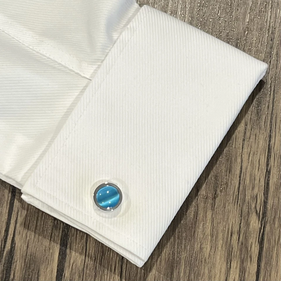 Dome Blue Stone Round Cufflinks For Men Birthday Wedding Gift Cufflink In Box - Image 2 of 4