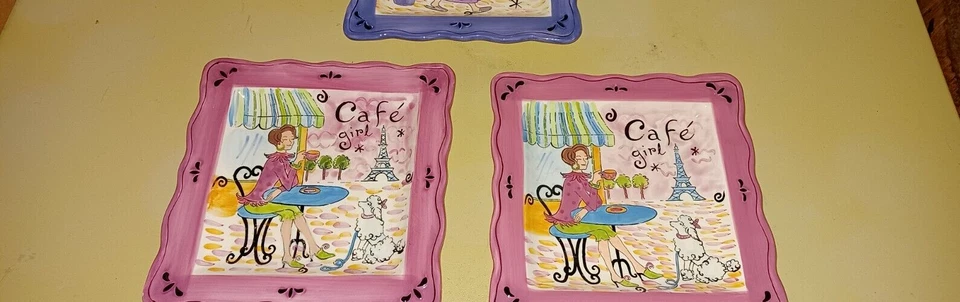 Par de Platos Decorativos Café Niña (2) Caniche - París Francia - Torre Eiffel Foto 3 de 3