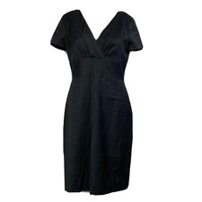Banana Republic Dress Womens Sz 4 Gray Wool Sheath Stretch Short Sleeve V Neck
