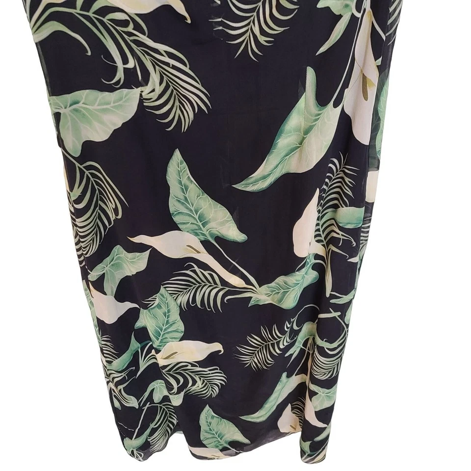 Tommy Bahama Womens 10 Black Green Tropical Leaf Short Sleeves Silk Maxi Dress - Image 3 of 4