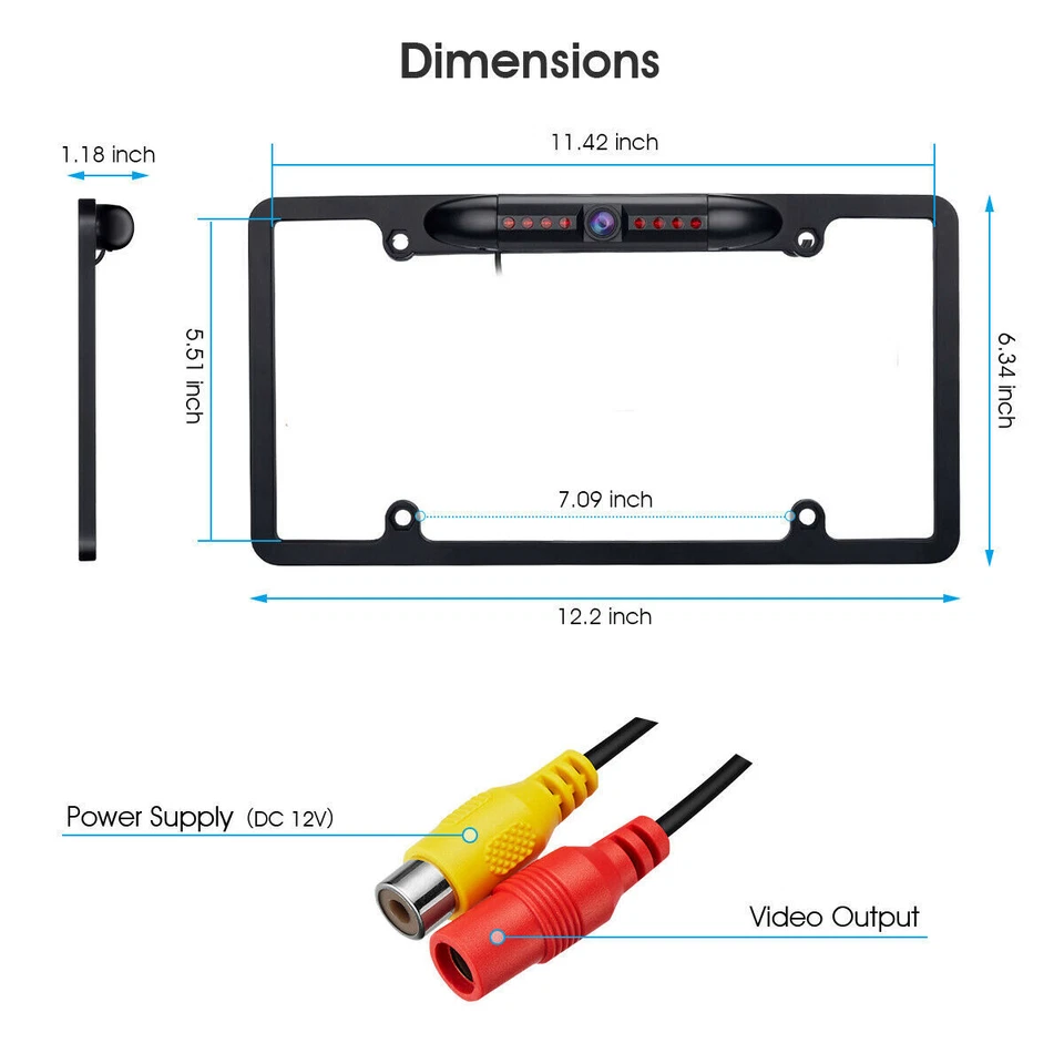 Car Rear View Backup Camera 8 IR Night Vision US License Plate Frame CMOS 170° Foto 4 de 4