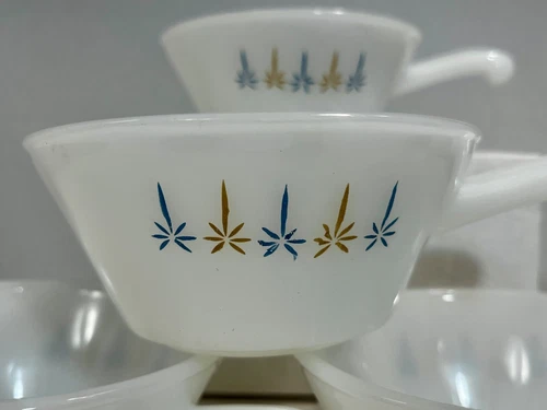 *SET of 4* VTG Fire King 5" Soup Cups Candle Glow / Atomic Starburst **UNUSED**