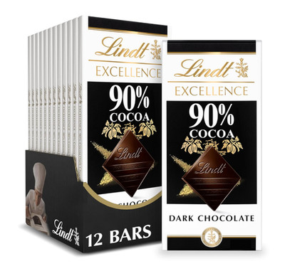 Lindt EXCELLENCE 90% Cocoa Dark Chocolate Bars, 3.5 oz, 12 Pack