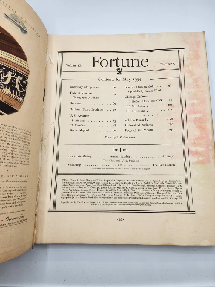 FORTUNE MAGAZINE May 1934 Dairy, U.S. Aviation Air Mail, Boulder Dam Art Deco - Image 4 of 4