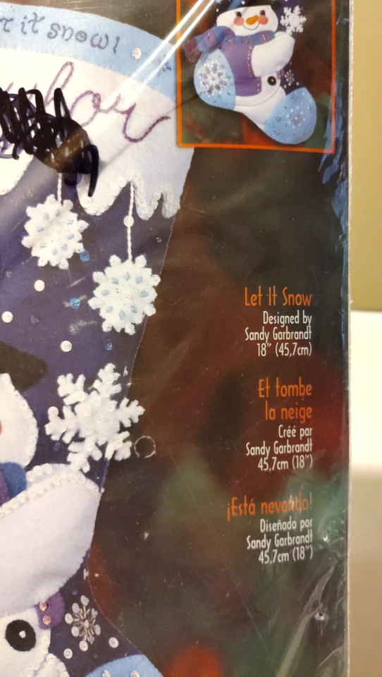 NEW Bucilla Felt Christmas Stocking kit 18" Let it Snow Adorable Snowman 84588 - Image 2 of 4