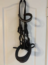 Solo Equine Brown Patent Rolled Double Bridle, Full Size