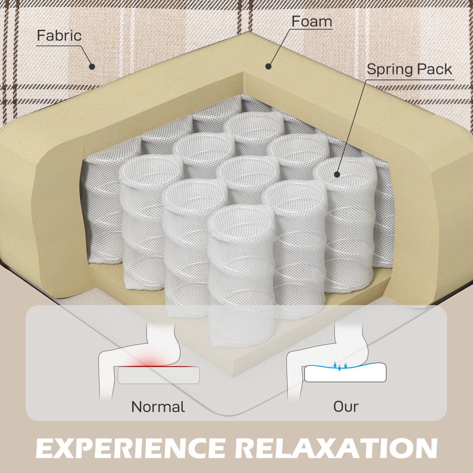 Recliner Armchair Push Back Recliner Chair with Footrest and Wood Legs Khaki