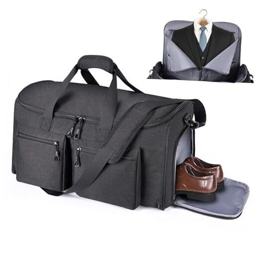 Carry On Luggage with Suit Compartment, YKK Zippers Travel Garment Duffle Black-image