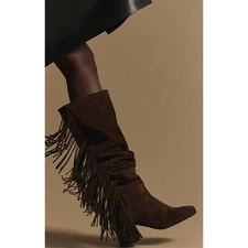 Pierre Hardy Women's Texas Tall thigh High Fringe Boot in Chocolate Suede 37