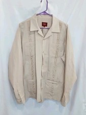 Maximos Guayabera Embroidered Biege Long Sleeve Shirt Men's Size XL - M4