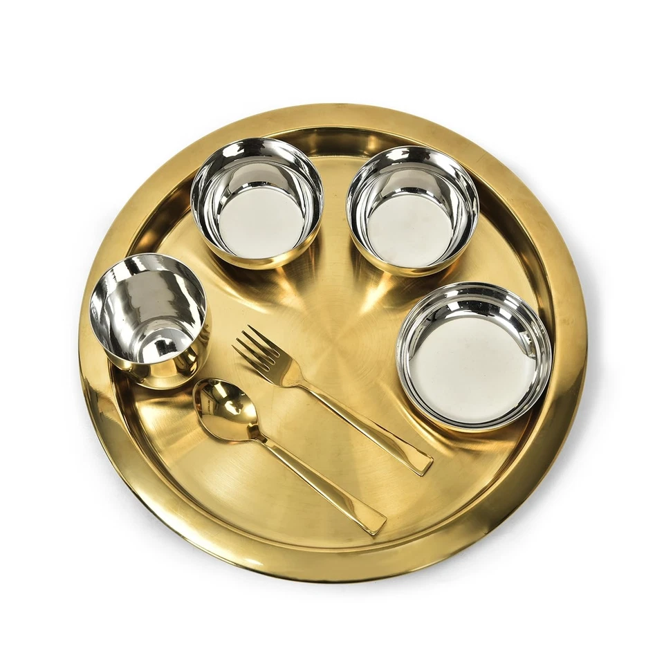 PVD Gold Thali 7-Piece Dinner Thali Set | Premium Stainless Steel Dinnerware - Image 3 of 3