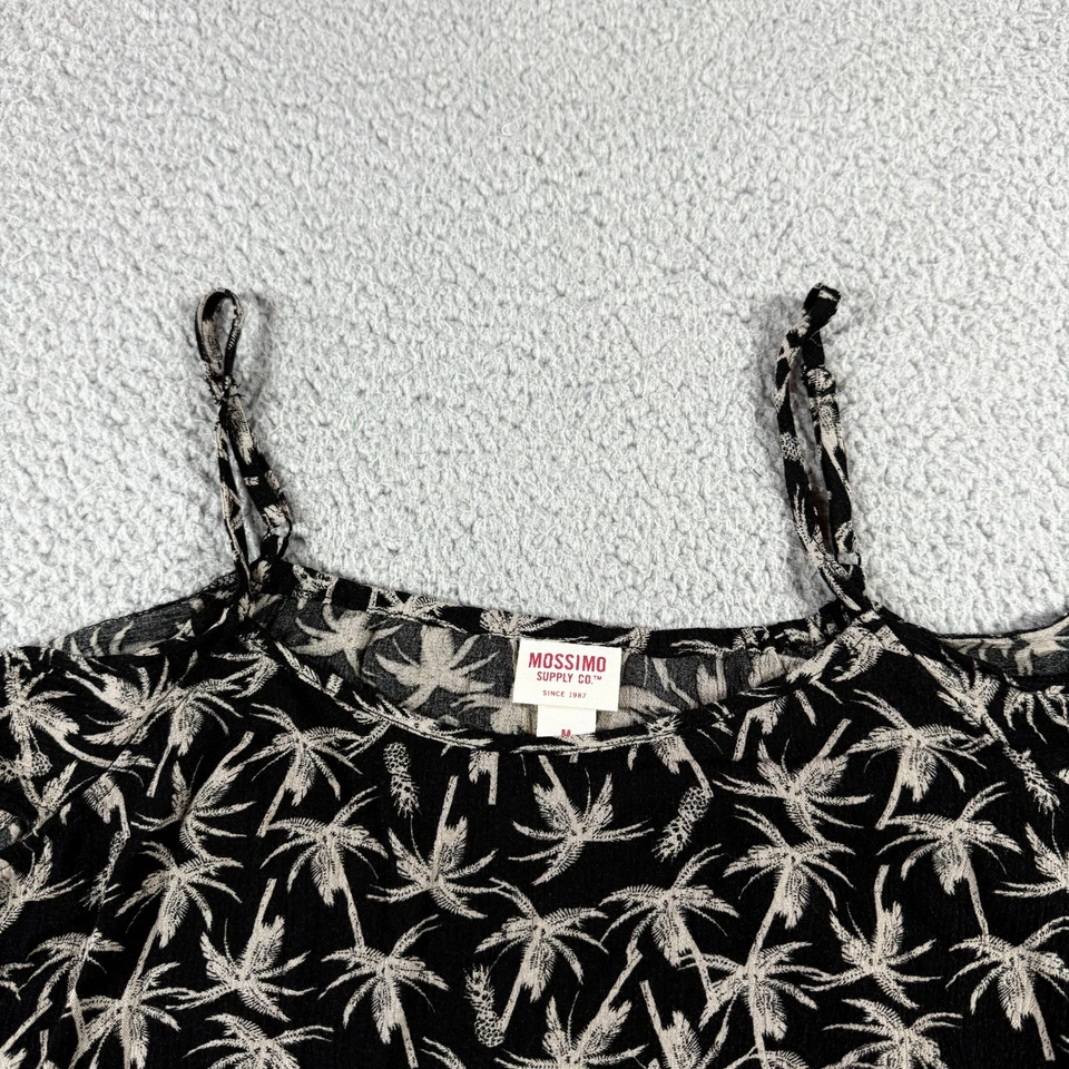 Camiseta sin mangas Mossimo Co negra para mujer hoja M palmera tiras gasa hombro frío Foto 2 de 4