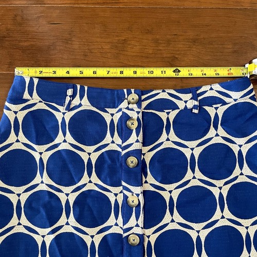 Anthropologie Maeve Kandinsky Blue Mini Skirt Button Front Linen Blend Size 14 - Picture 5 of 7