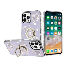 iPhone 13 Pro Max - Glitter with Diamonds Ring Stand Case - Purple