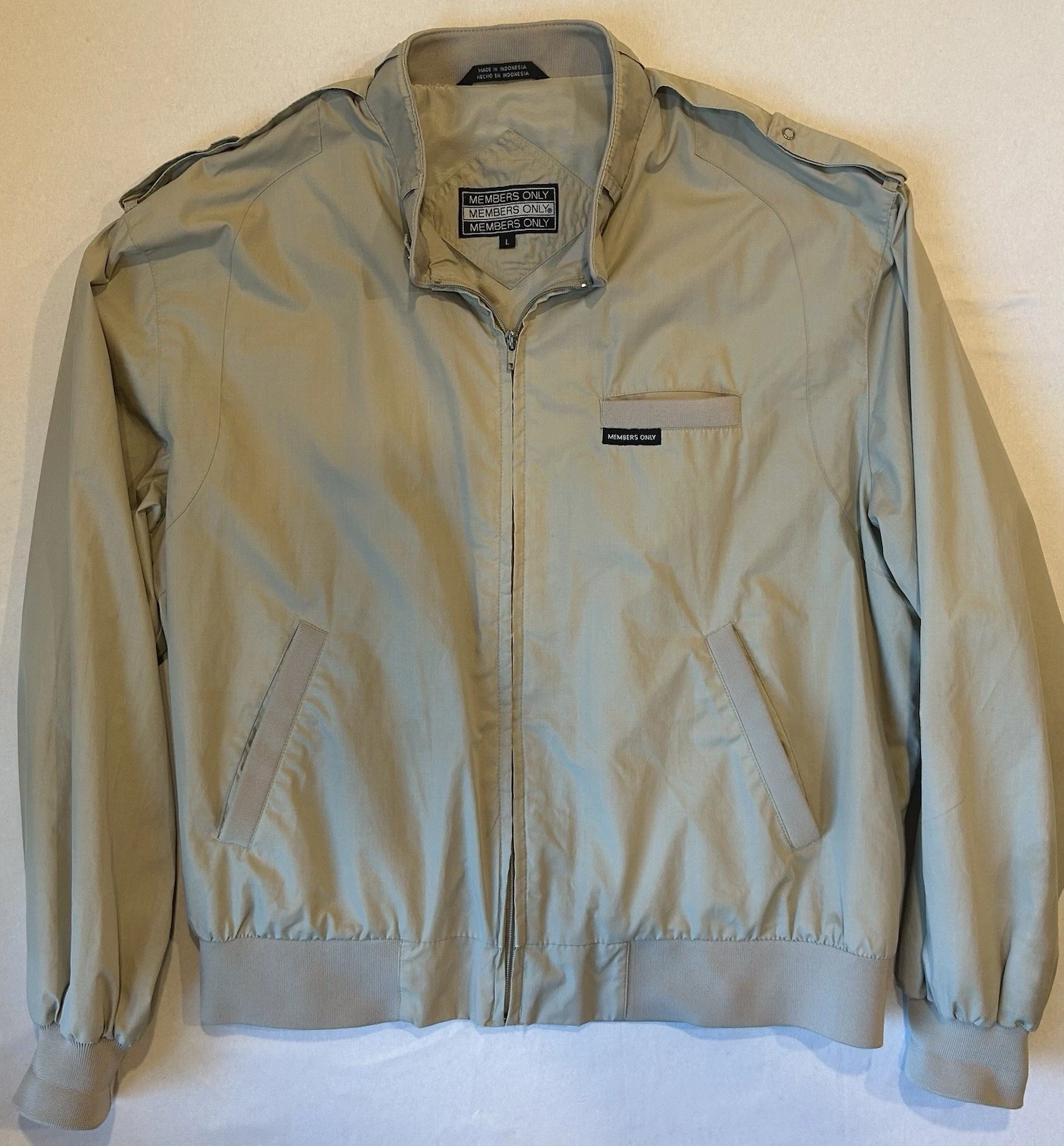 Vintage Members Only Jacket Tan Beige Mens Large Full Zip Epaulettes image 1