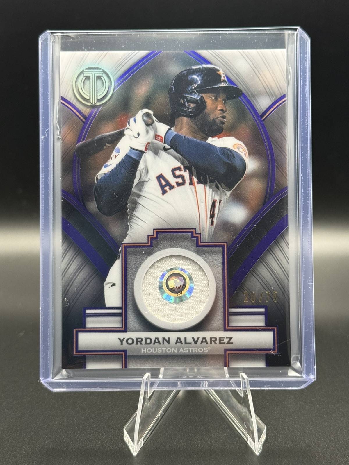 Yordan Alvarez 2026 Topps Tribute #SOA-YA Purple Stamp of Approval GU Patch /75