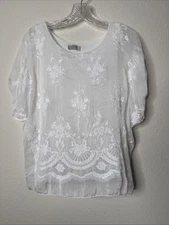 Angela Moda Top Womens Small Ivory Silk Lace Floral Embroidered Lined Artsy Boho
