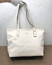 Coach City Zip Tote Shoulder Bag Large Chalk White Ivory Leather F58846