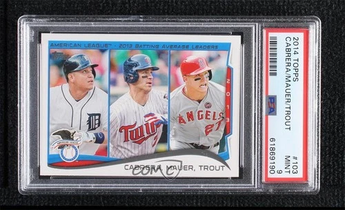 2014 Topps League Leaders Miguel Cabrera Joe Mauer Mike Trout PSA 9 MINT HOF