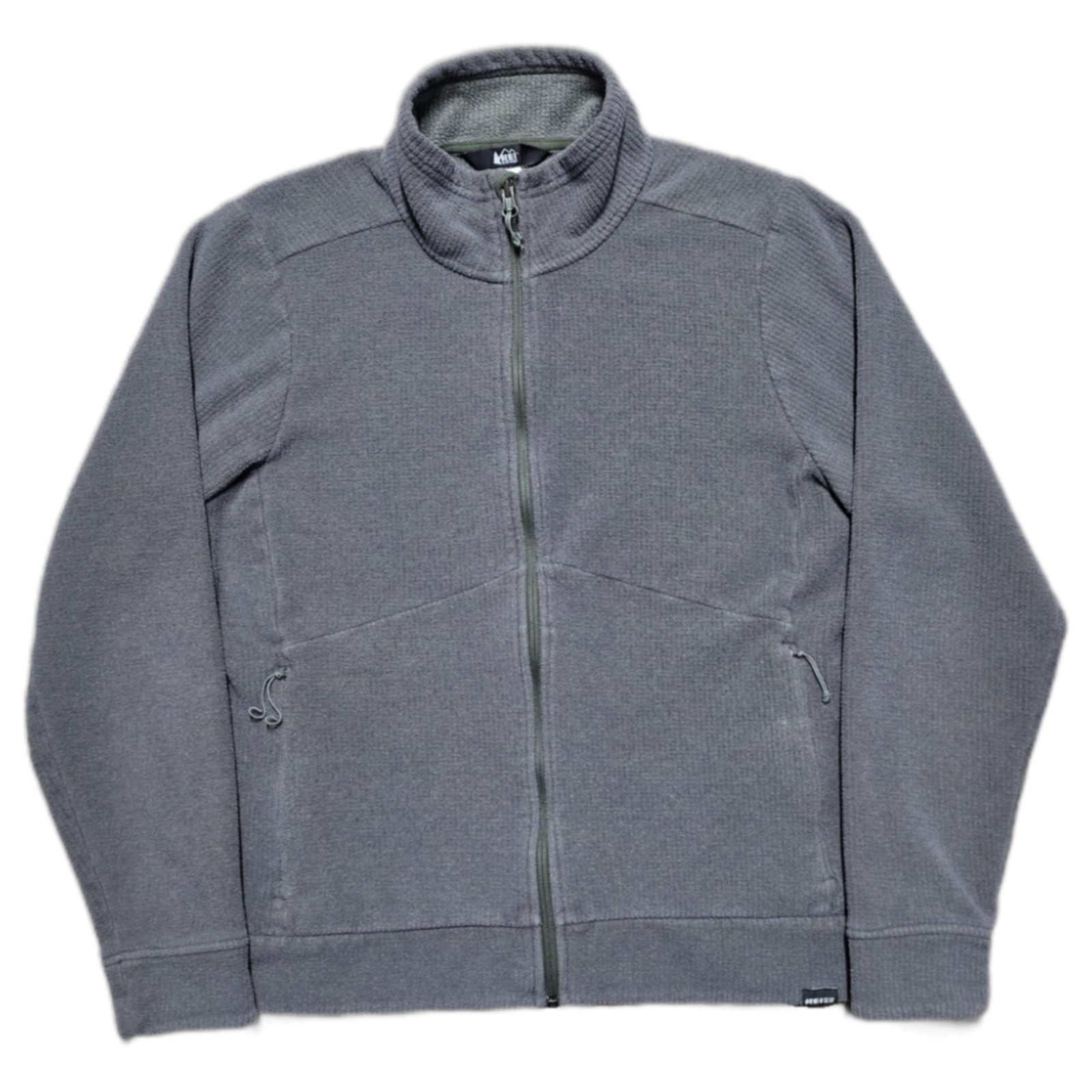 REI Co Op Womens L Midweight Waffle Fleece Jacket Full Zip Zip Pockets Mock Neck