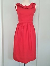 Prada red ruffle summer mid length midi dress with open back IT36 XS