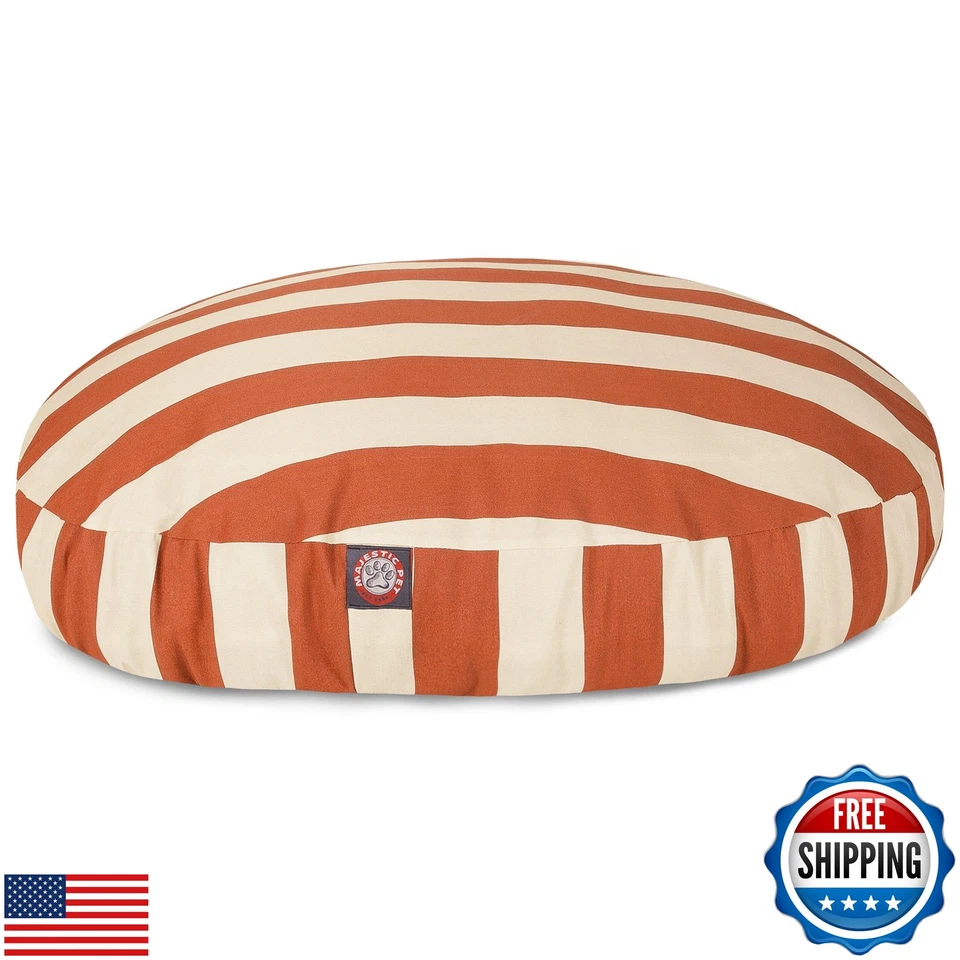 Burnt 橙色垂直条纹大号圆形室内室外宠物狗床带 Remo — 第 2/4 张图片