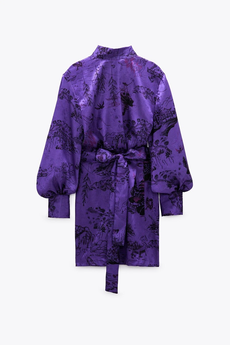 Robe Zara Purple Dress With Belt ZARA Belted Velvet Striped Kimono