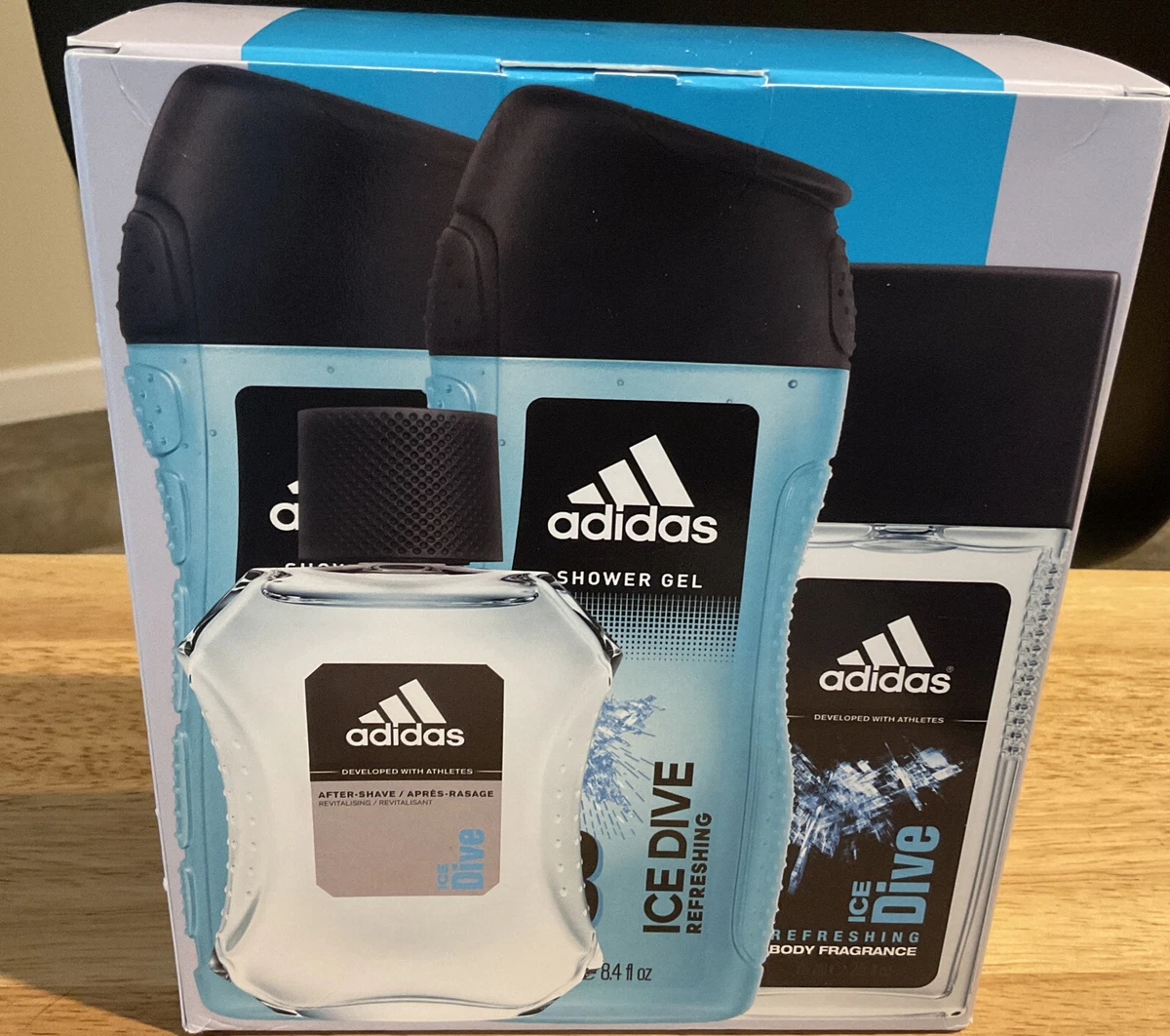 Adidas “Ice Dive” 4 Gift Set After Shave, 3 in 1 Shower Gel, Body Fragrance | eBay