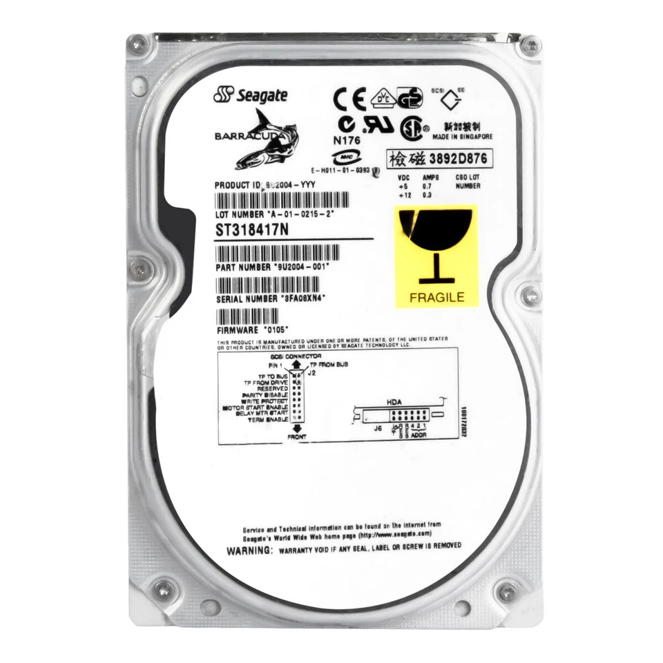 Hard Drive Seagate Barracuda ST318417N 18GB 7200RPM Ultra2 SCSI 3.5" Inch - Image 3 of 3