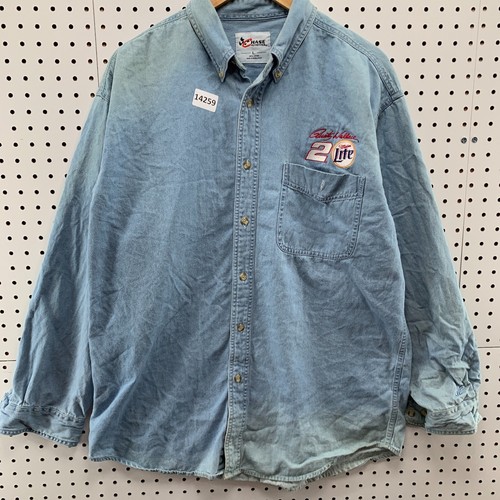 Chase Authentics Miller Light Nascar Rusty Wallace Demin Button Down Size Large - Picture 9 of 24