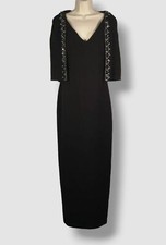 882 Badgley Mischka Womens Black Beaded Short Cap Sleeve Cape Gown Dress Size 2