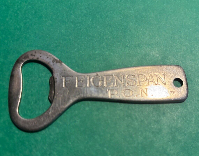 Vintage FEIGENSPAN P.O.N. Beer Bottle Opener Keychain NEWARK NEW JERSEY