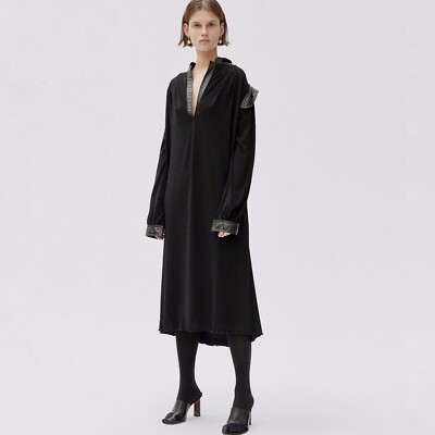 CELINE BLACK MIDI DRESS WITH LEATHER AND BRAID DETAILS SIZE 36 PHOEBE PHILO  | eBay