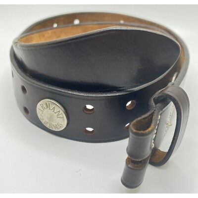 Armani Jeans Leather Belt Without Buckle Studded Brown Size S 37'' tip to tip