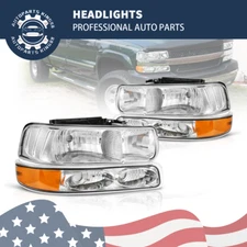 4Pcs Headlights + Bumper Lamps For 99-02 Chevy Silverado 00-06 Tahoe 1500 2500