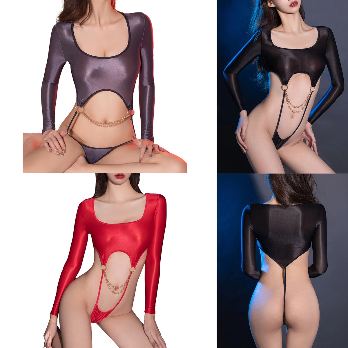 Women's Bodysuit Open Butt High Cut Thong Leotard Catsuit Lingerie Sleepwear