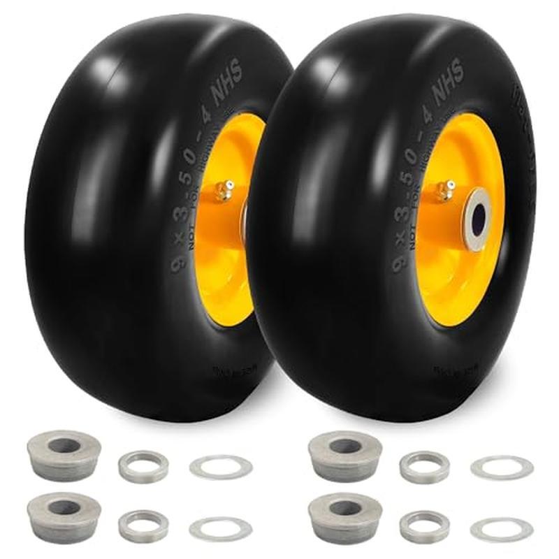 9x3.5-4 Flat Free Tire and Wheel for Lawn Mowers & Zero Turn Mowers Lawns Garden