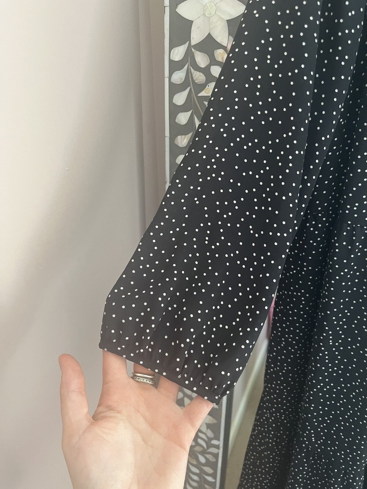 Ladies Primark Black Polka Dot Pussy Bow Maxi Dress Size 12 eBay