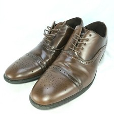 Unlisted by Kenneth Cole Men's Brogue Brown Leather Cap Dress Shoes SIZE 12