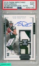 2018 PANINI IMPECCABLE SAM DARNOLD #137 HELMET NAMEPLATE-AUTO PSA 9 MINT RC