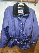 Vintage Fera Skiwear Ski Jacket Coat Black Blue Plum Sz 10 Sexy Collar 80s 90s