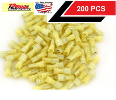 12VMAX 200 PCS 12-10 Gauge Nylon Female Spade Insulated Disconnect Connector Yellow